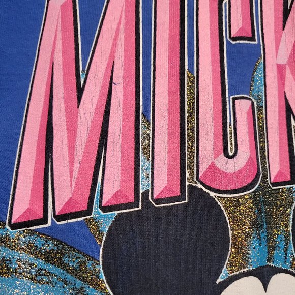 Vintage Disney Mickey Mouse Flower Power Short Sleeves Blue‎ T-shirt Sz Large - Picture 8 of 10
